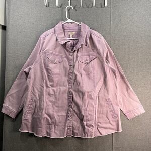 LOGO by Lori Goldstein Jeans Jacket Womens Size 28W Purple with Frayed Hem